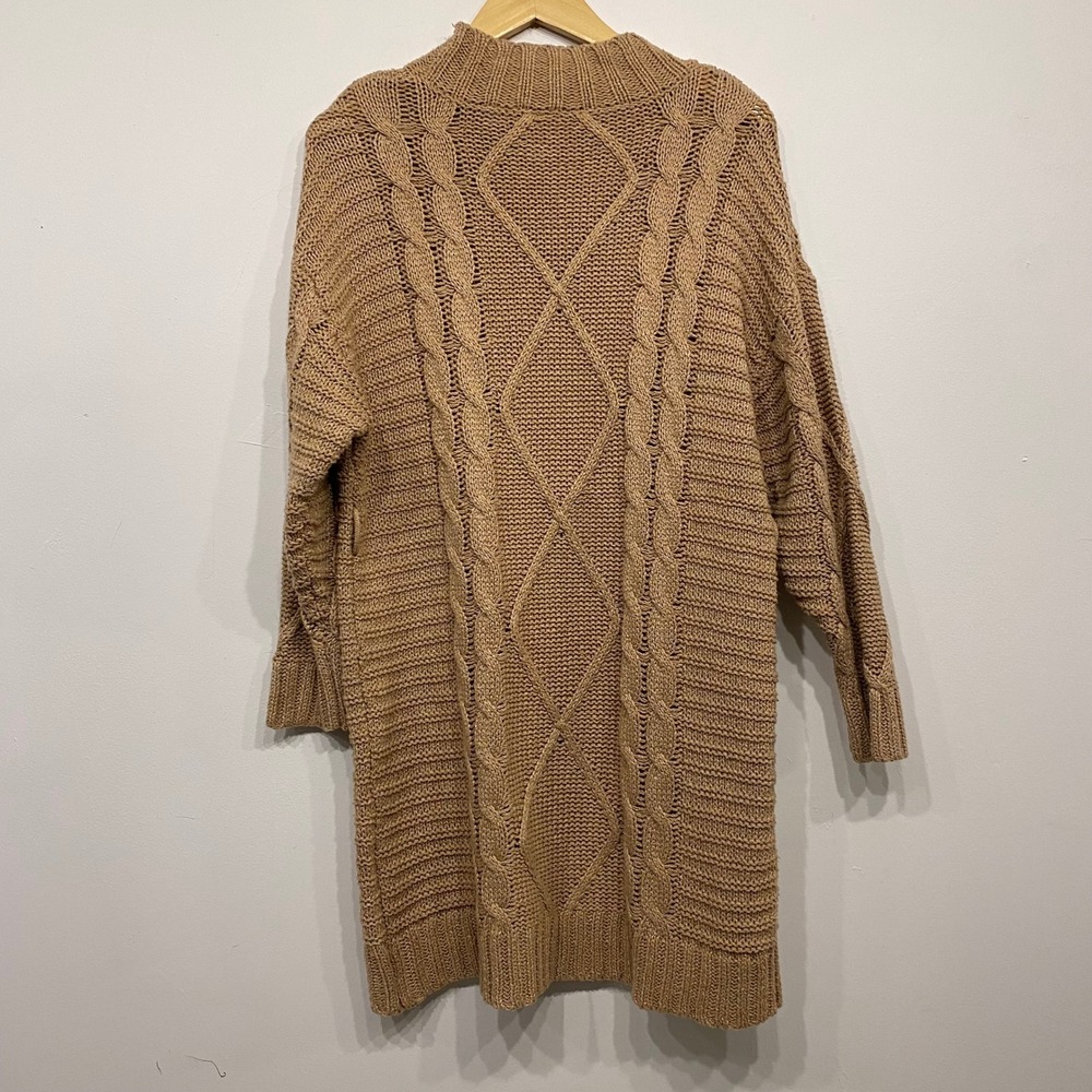 Anthropologie Amadi Cable Knit Sweater Dress Mock‎ Neck Belted Tan Brown Size M - Picture 5 of 6
